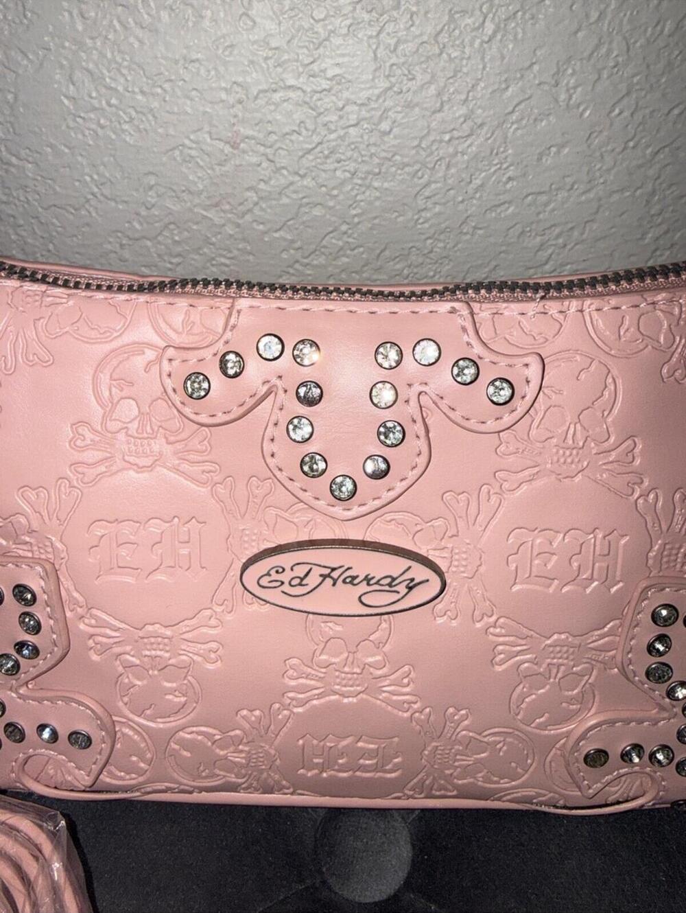 Ed Hardy Pink Embossed Studded Crossbody Bag NWT - Picture 5 of 7